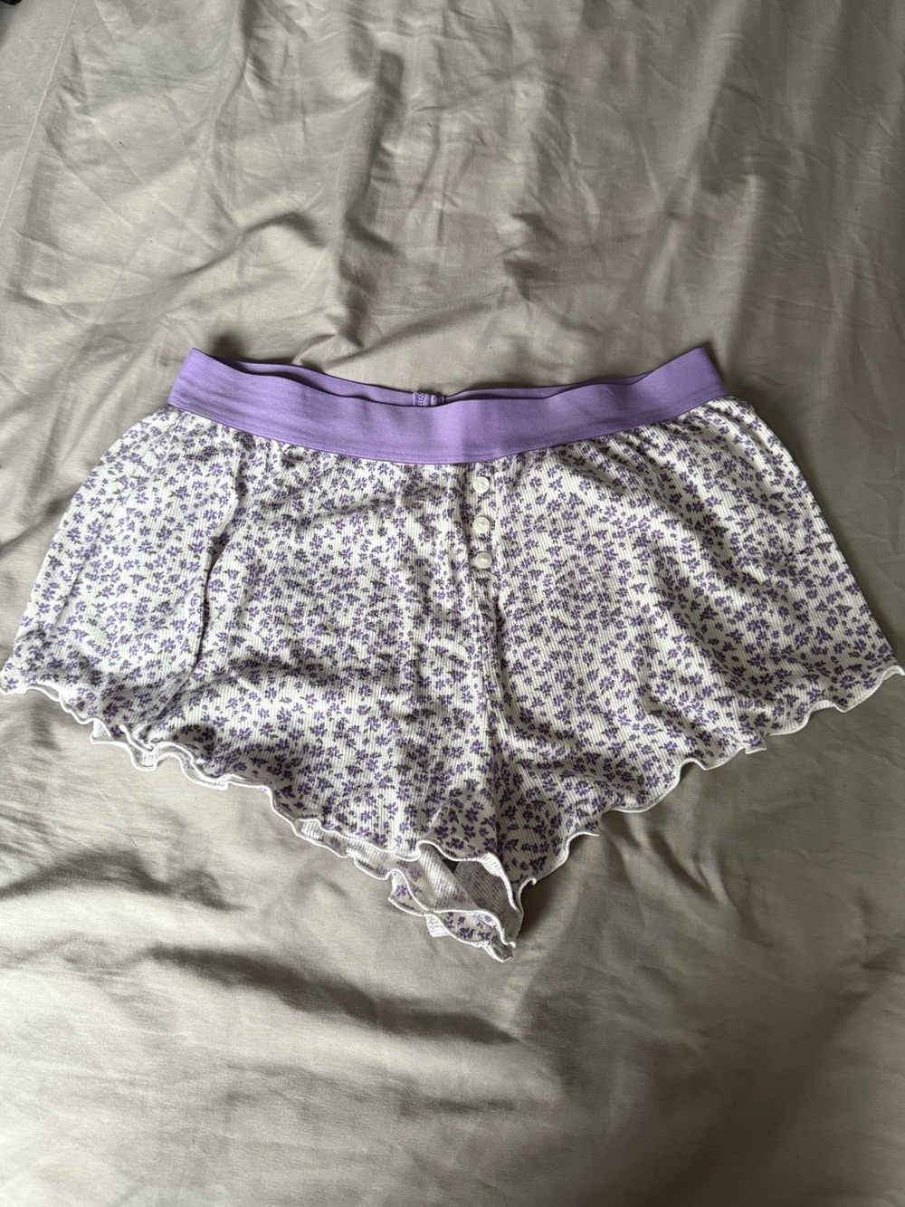 Forever 21 Lavender Floral Lounge Shorts with Scalloped Hem
